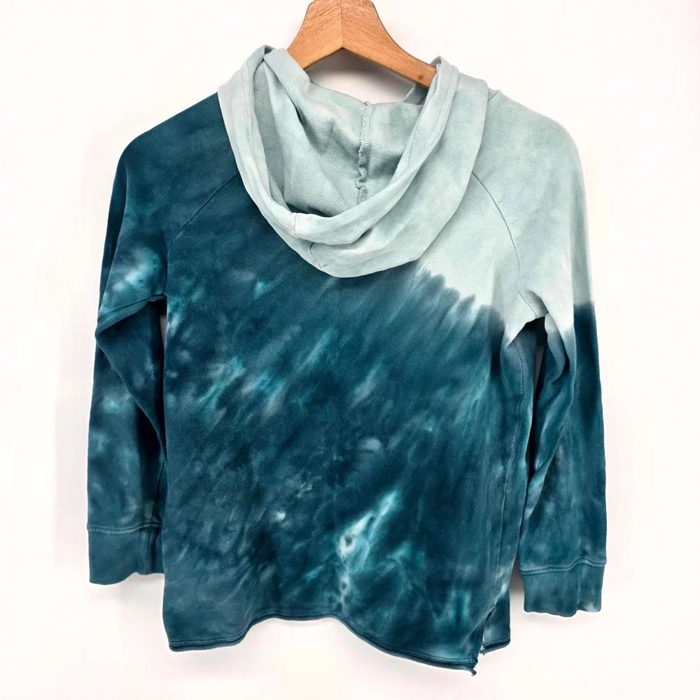 Old Navy Hoodie Girl L 10-12 Blue Teal Tie Dye Pullover Sweatshirt Raglan Pocket